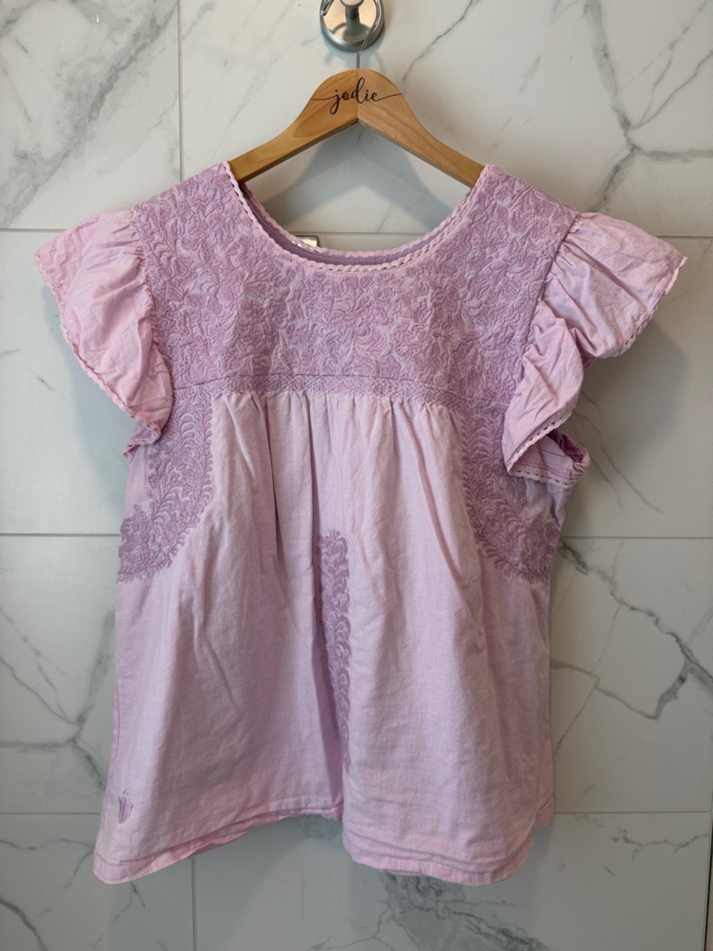 J. Marie Lavender Embroidered Flutter Sleeve Top